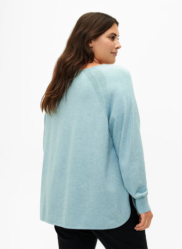 Knitted blouse with Raglan sleeves, Reef Waters Mel., Model image number 1
