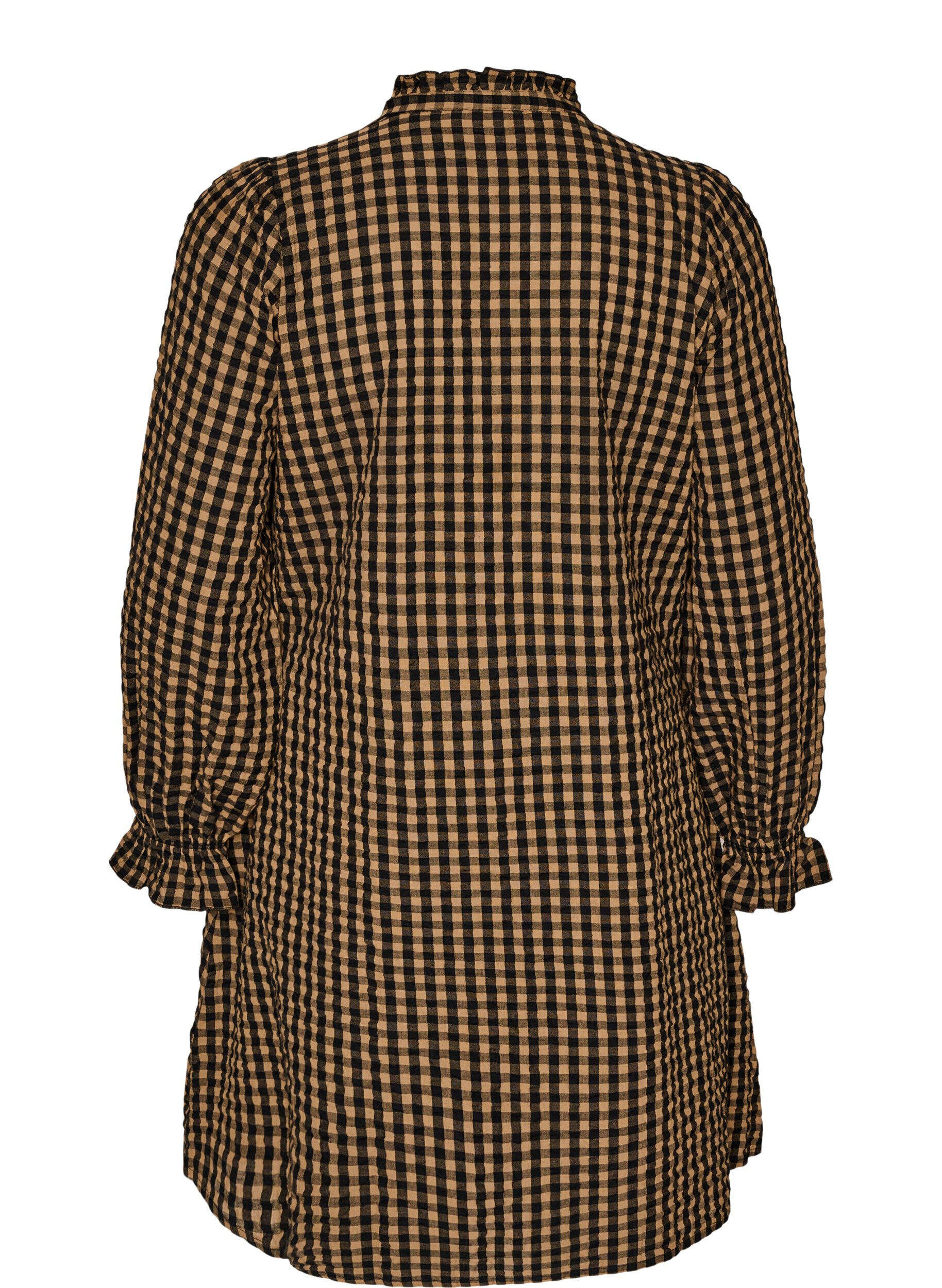ZizzifashionChecked cotton dress with ruffle details, Brown, Packshot image number 1