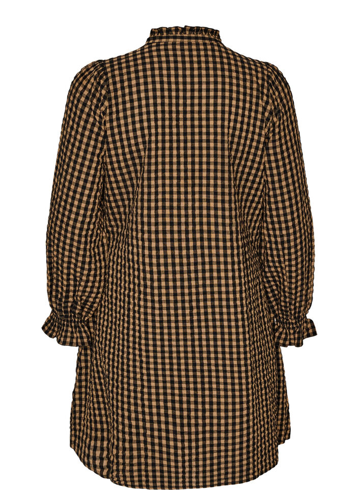 Checked cotton dress with ruffle details, Brown, Packshot image number 1