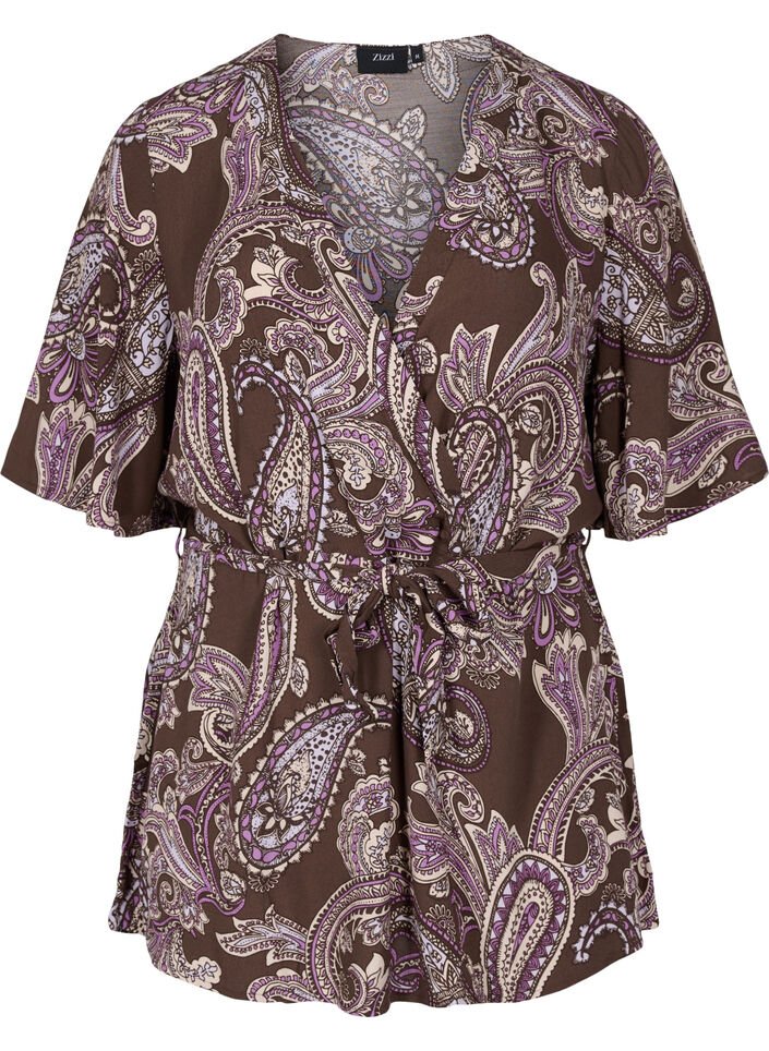 Printed viscose tunic with 2/4 sleeves, Bracken Paisley, Packshot image number 0