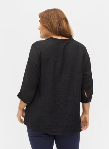 Viscose blouse with 3/4 sleeves and lace details, Black, Model image number 1