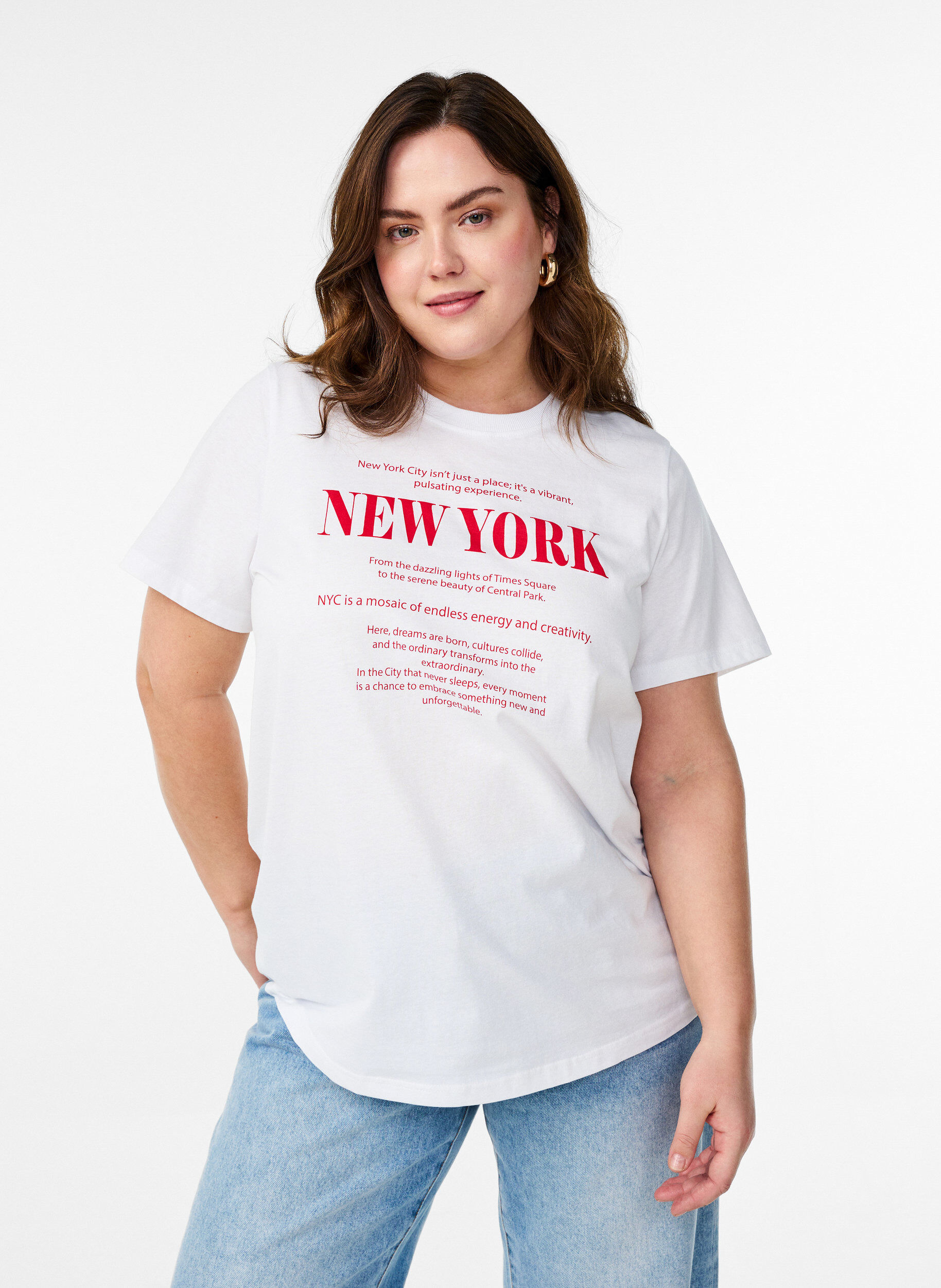 T-shirt with text print and round neck, White, Model