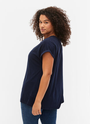Short sleeved cotton blend t-shirt, Navy Blazer, Model image number 1