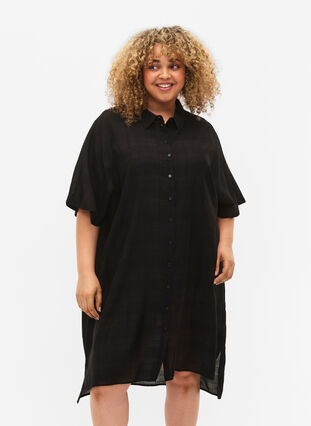 Long shirt in viscose with texture, Black, Model image number 0