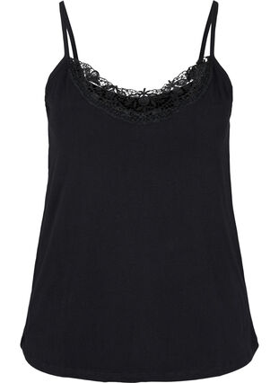 Cotton night top with lace trim, Black, Packshot image number 0