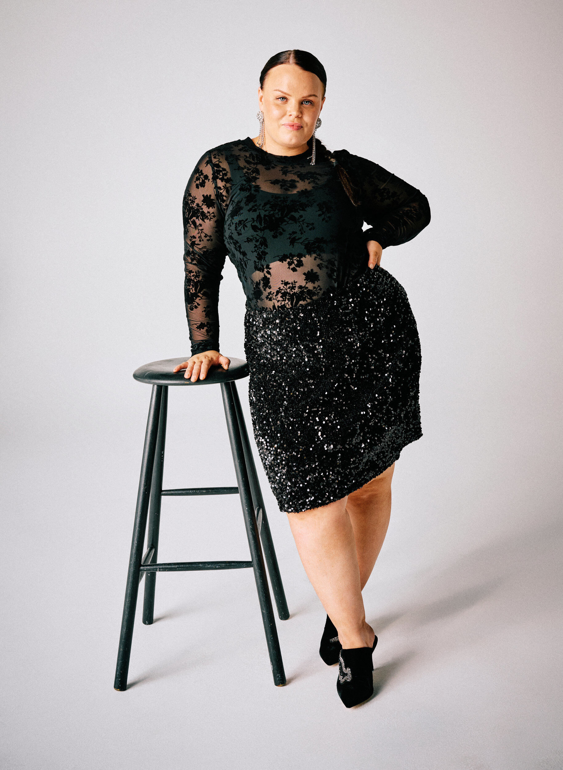 ZizzifashionMesh blouse with floral pattern, Black, Image image number 0
