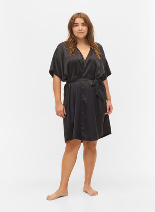 Short-sleeved dressing gown, Black, Model image number 3
