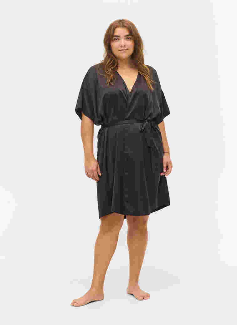 Short-sleeved dressing gown, Black, Model image number 3