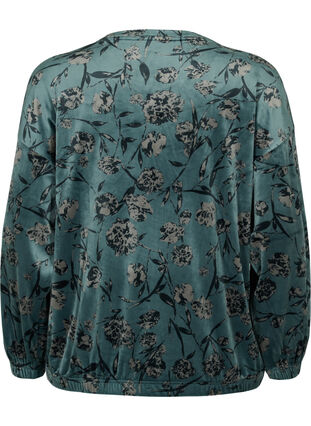 Floral, long sleeve velour blouse, Green Gables AOP, Packshot image number 1
