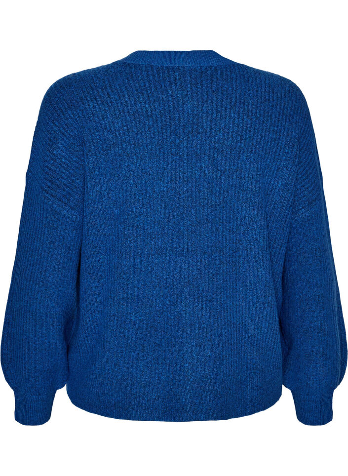 Rib knit cardigan with buttons, Blue, Packshot image number 1