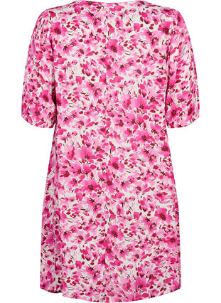 Floral viscose dress with a-shape, Pink Flower Rain, Packshot image number 1