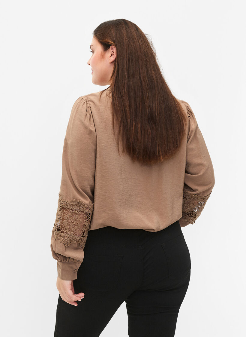 Viscose blouse with crocheted details, Caribou, Model image number 1