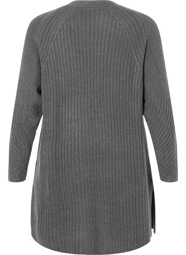 Long rib-knit cardigan, Dark Grey Melange, Packshot image number 1