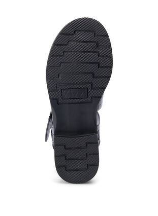 Wide fit sandal in shiny crocodile leather, Black, Packshot image number 5