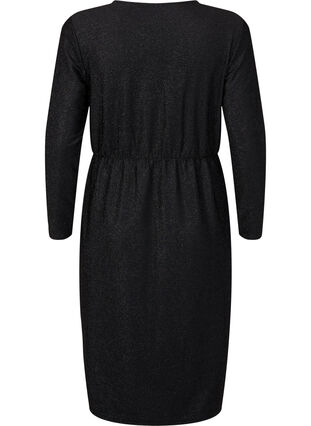 Glitter dress with wrap look and long sleeves, Black Black, Packshot image number 1