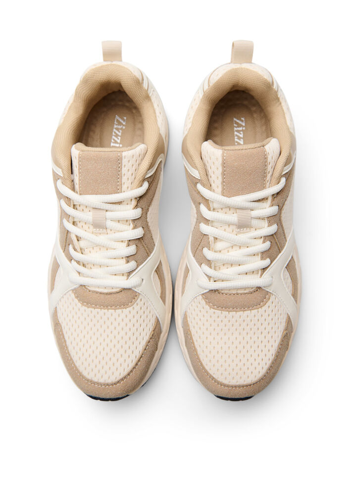 Sporty sneakers with mesh, Beige, Packshot