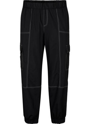 Cargo trousers with contrast stitching, Black, Packshot image number 0