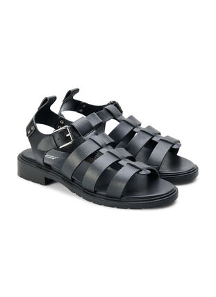 Wide fit leather sandal, Black, Packshot image number 1