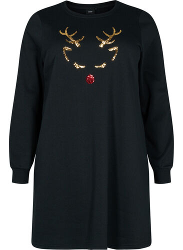 Christmas sweater dress, Black Reindeer, Packshot image number 0