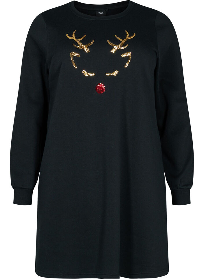 Christmas sweater dress, Black Reindeer, Packshot image number 0