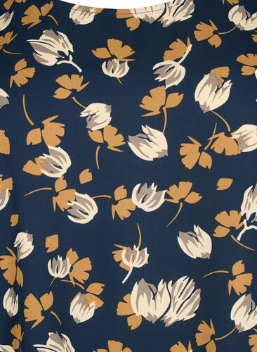FLASH - Long sleeved blouse with smock and print, Navy Brown Flower, Packshot image number 2