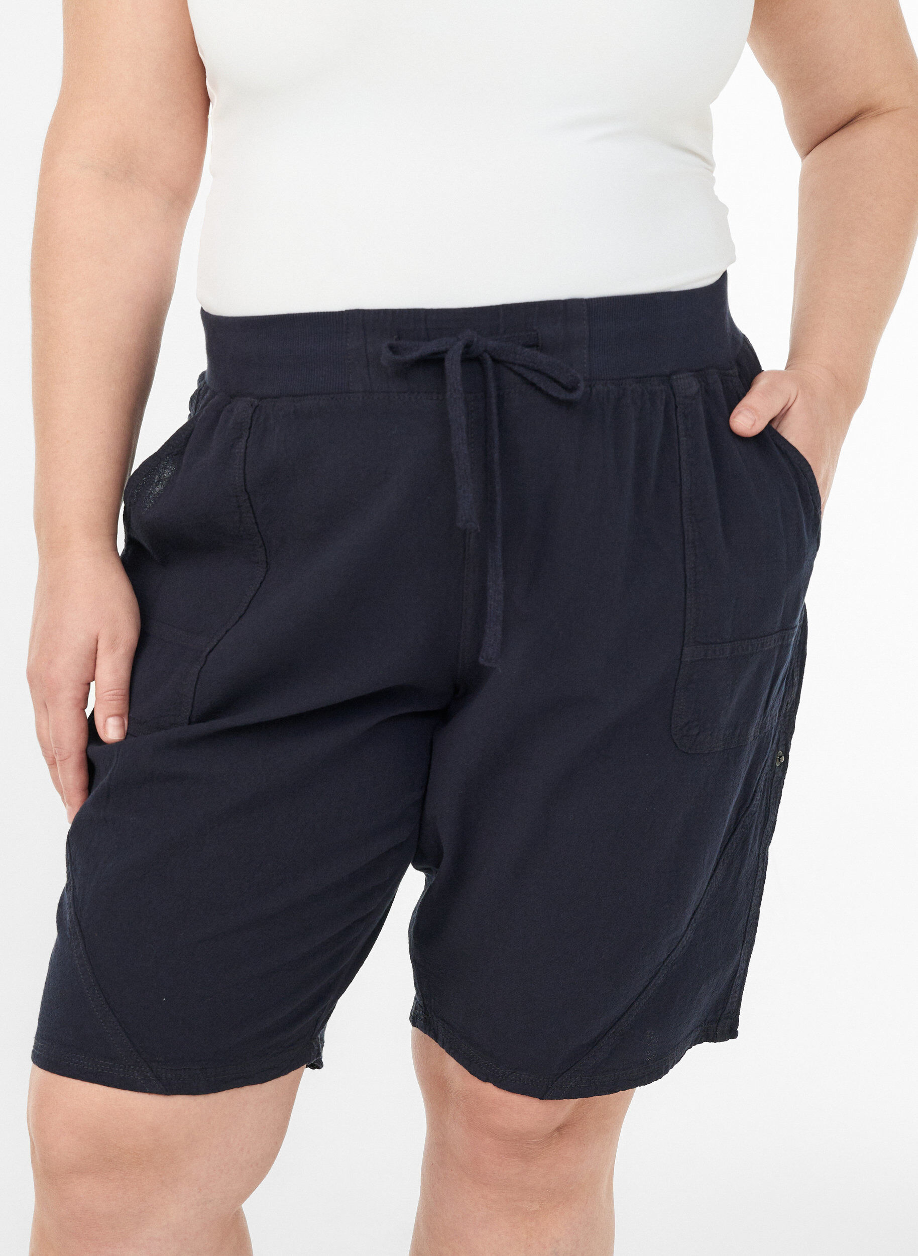 ZizzifashionLoose cotton shorts with pockets, Blue, Model image number 3