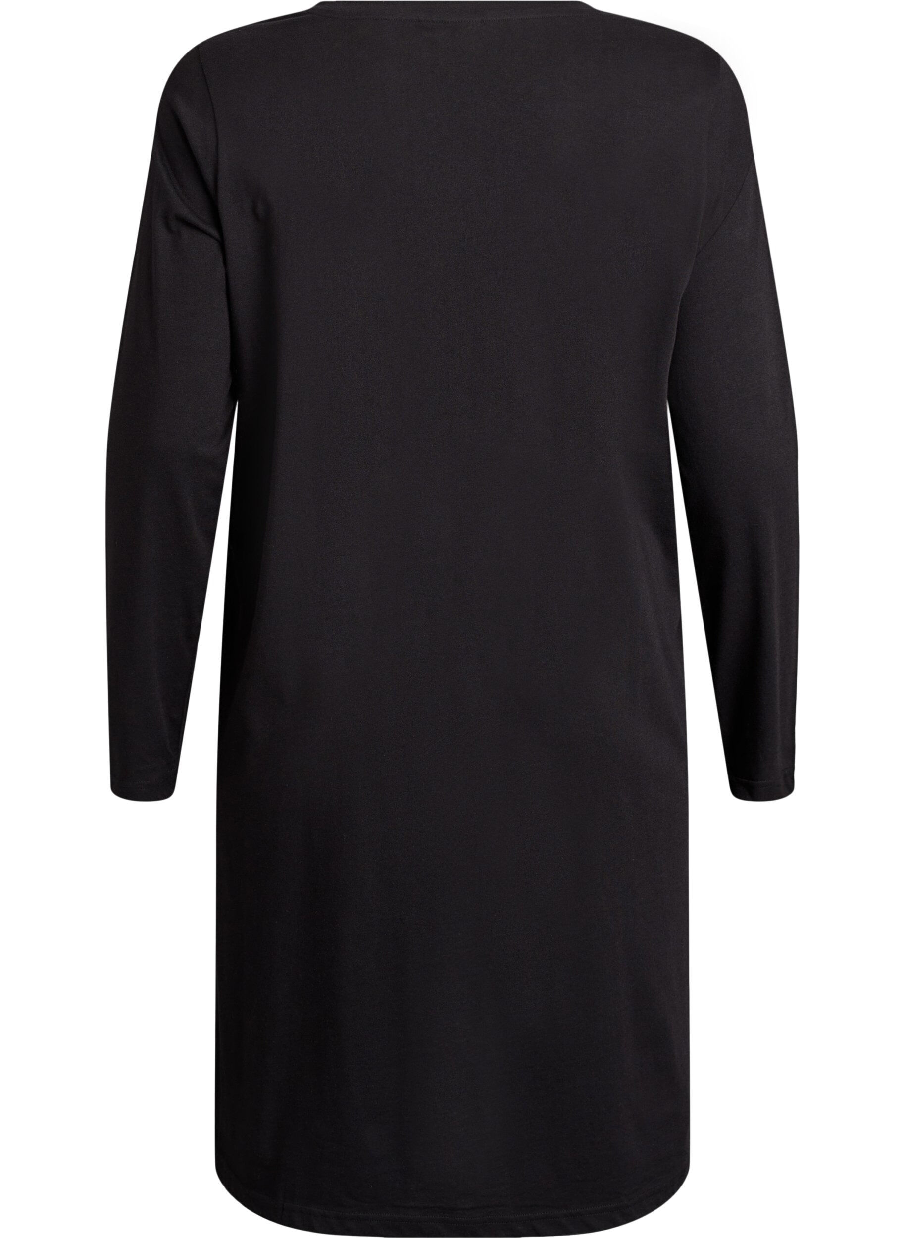 Zizzifashion Long-sleeved nightgown in organic cotton, Black, Packshot image number 1