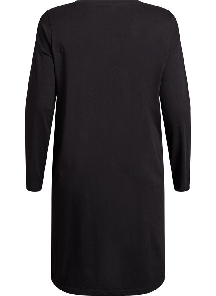 Long-sleeved nightgown in organic cotton, Black, Packshot image number 1