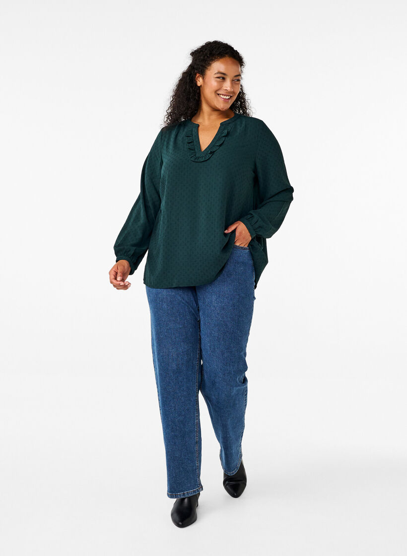 Long-sleeved blouse with structure, Scarab, Model image number 2