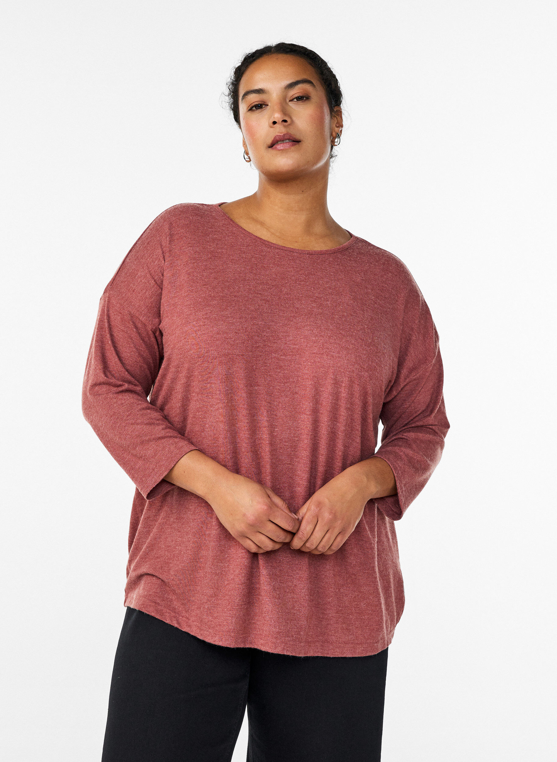 ZizzifashionJersey blouse with 3/4 sleeves, Red, Model image number 0