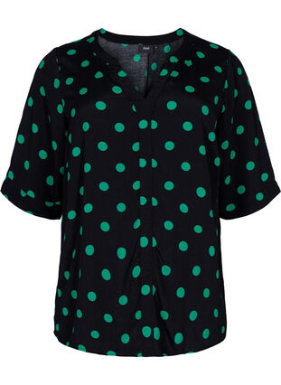 Polka dot viscose blouse, Black jol Green dot, Packshot image number 0