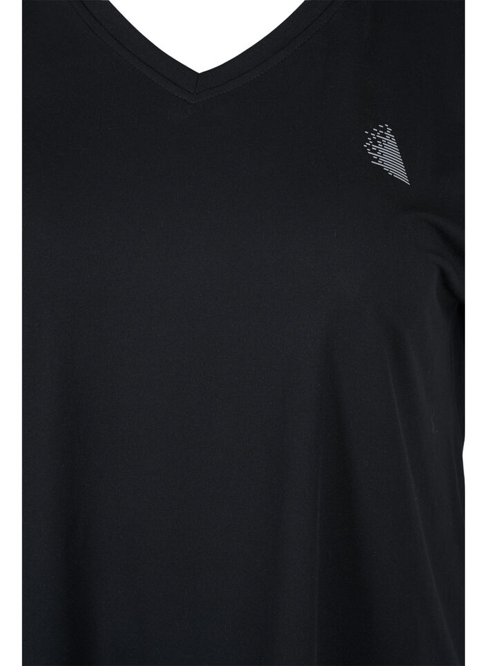Short sleeve sport t-shirt with v-neck, Black, Packshot