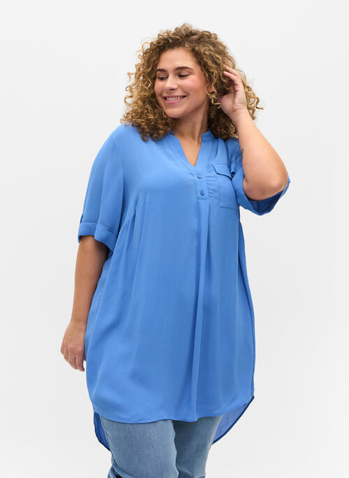 Viscose tunic with short sleeves