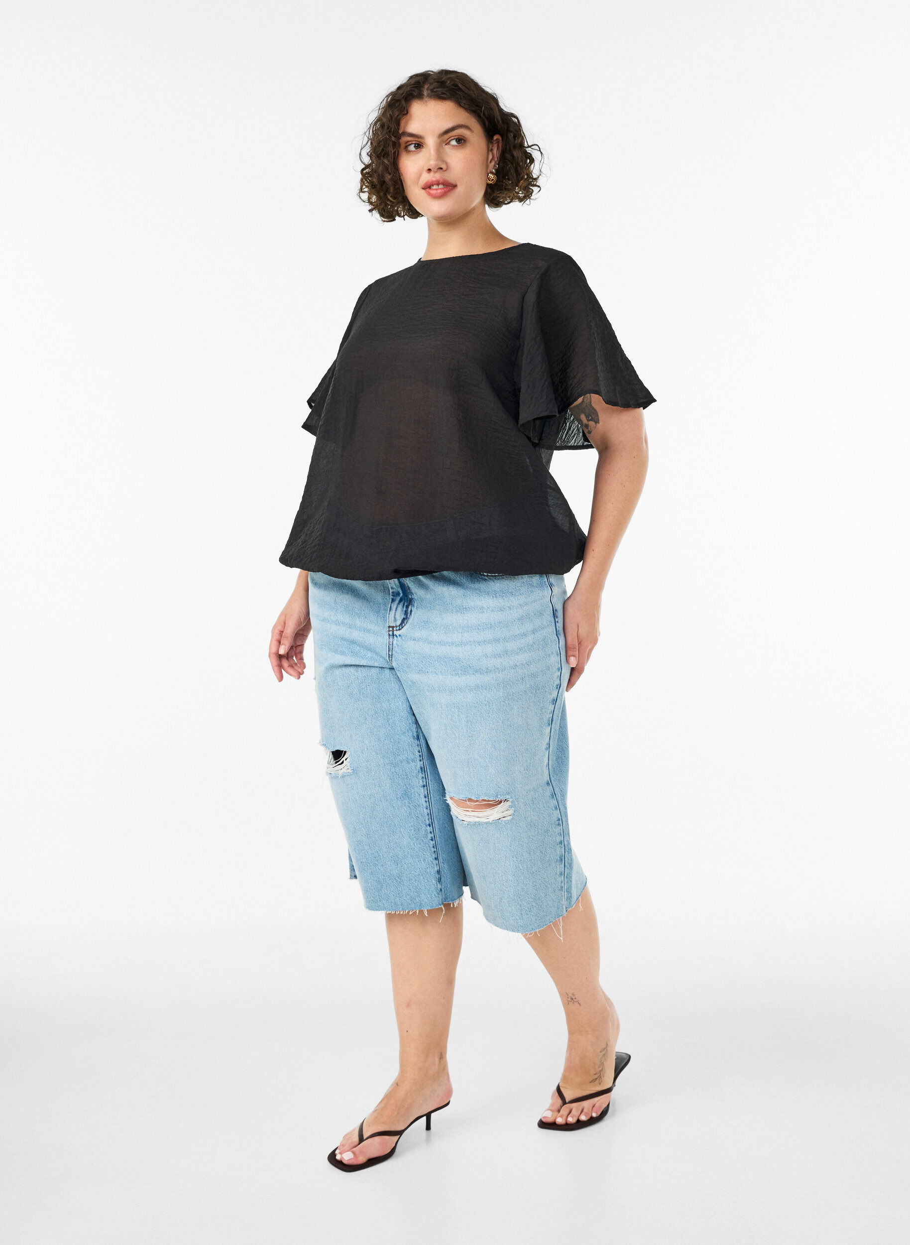 ZizzifashionBlouse with balloon shape and wing sleeves, Black, Model image number 1