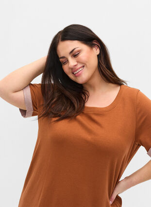 Loose-fitting sweater dress with short sleeves, Argan Oil, Model image number 3