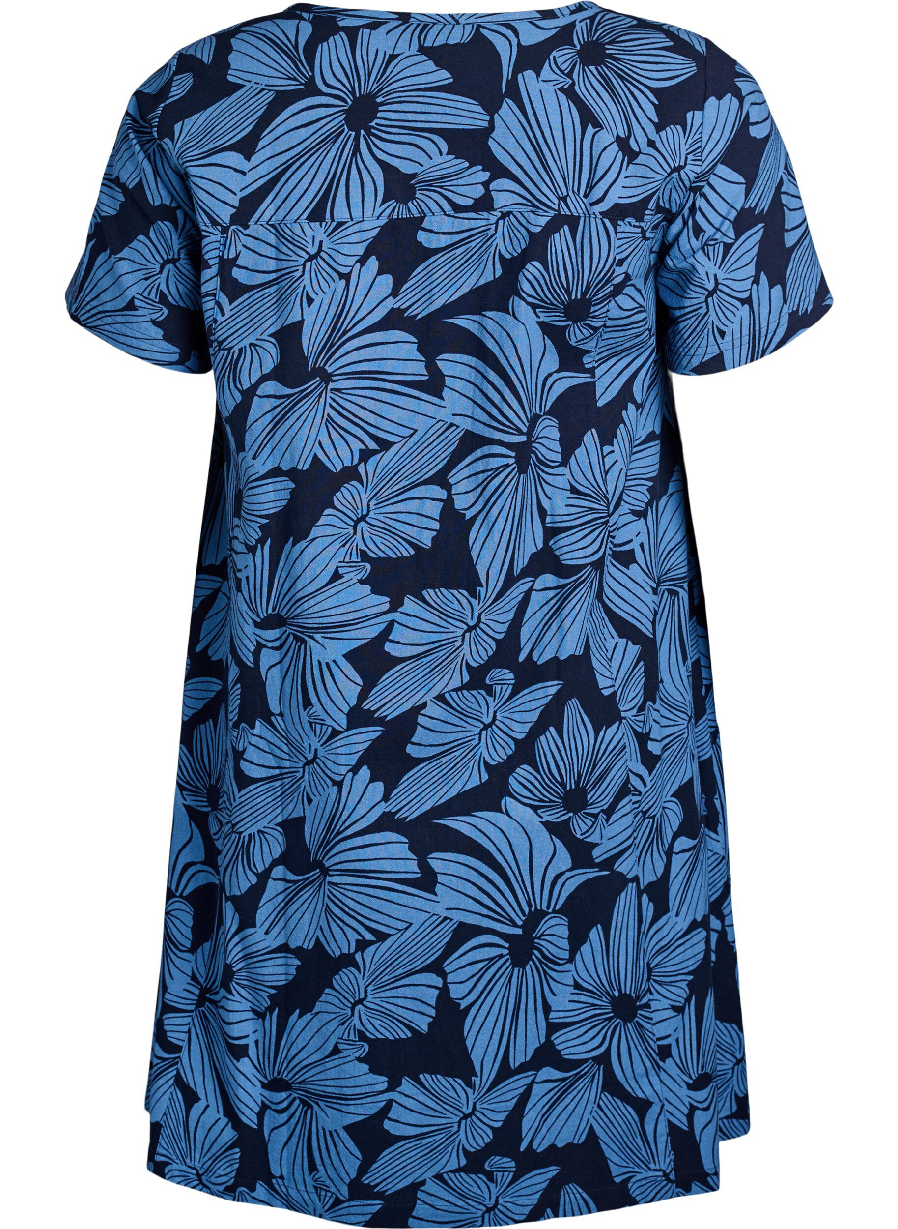 ZizzifashionShort a-line dress with floral print, Blue, Packshot image number 1
