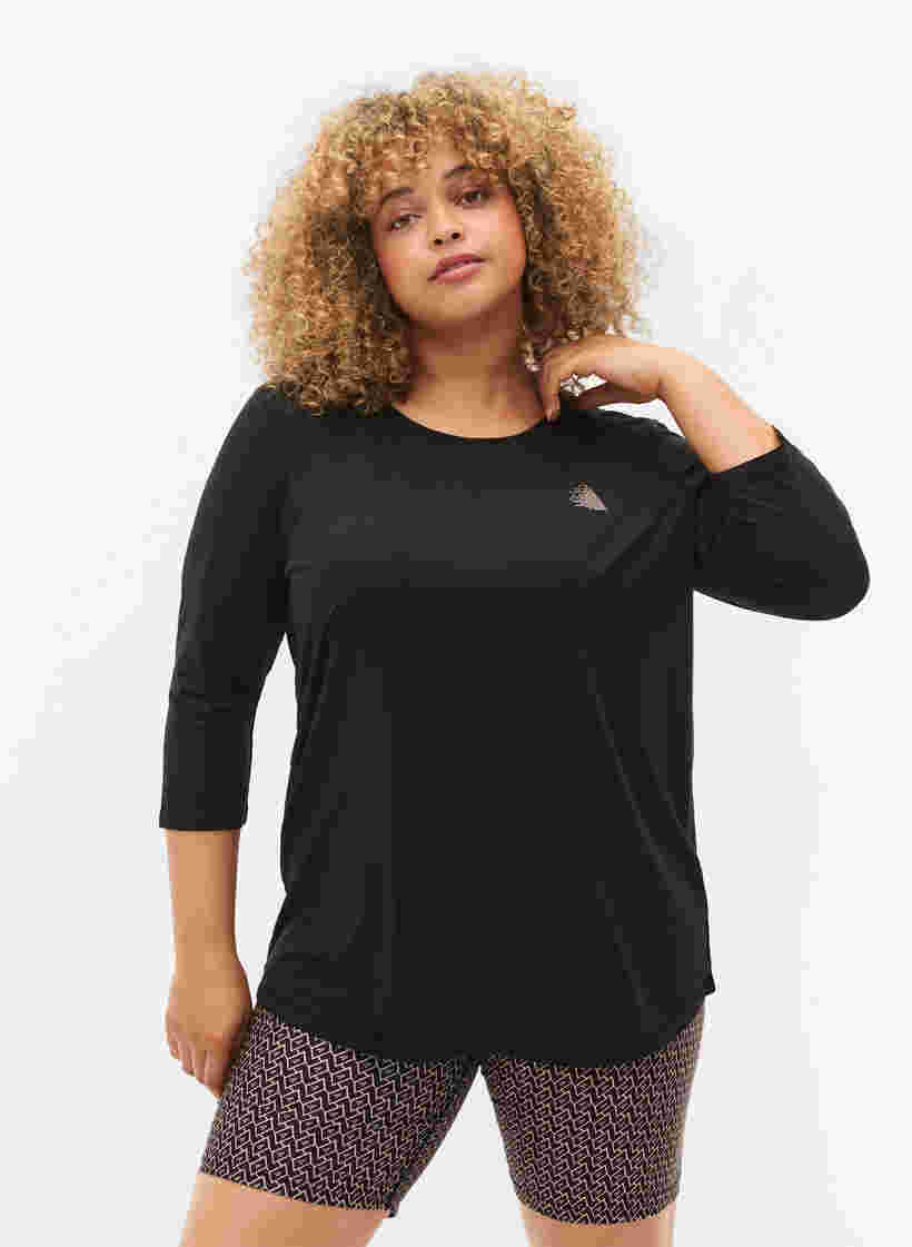 Workout top with 3/4 sleeves, Black, Model image number 0