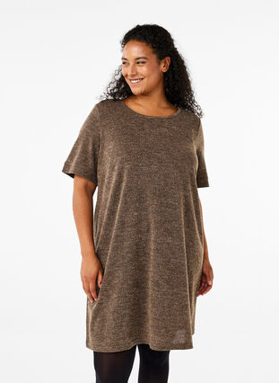 plus size brown t shirt dress Jessica London Stretch Knit Three-Quarter Sleeve T-Shirt Dress