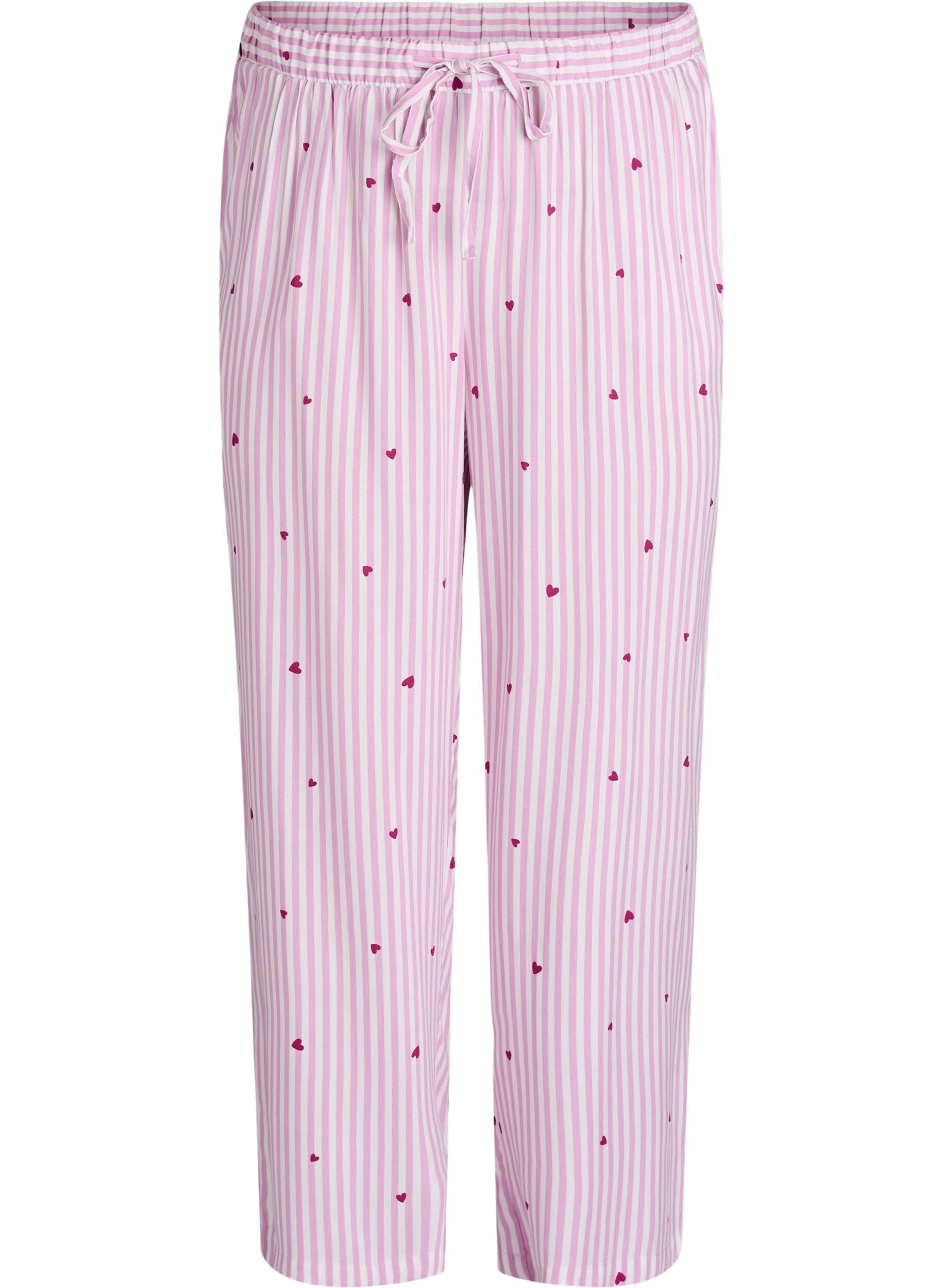 Zizzifashion Loose night trousers with stripes and hearts, Rose, Packshot image number 0