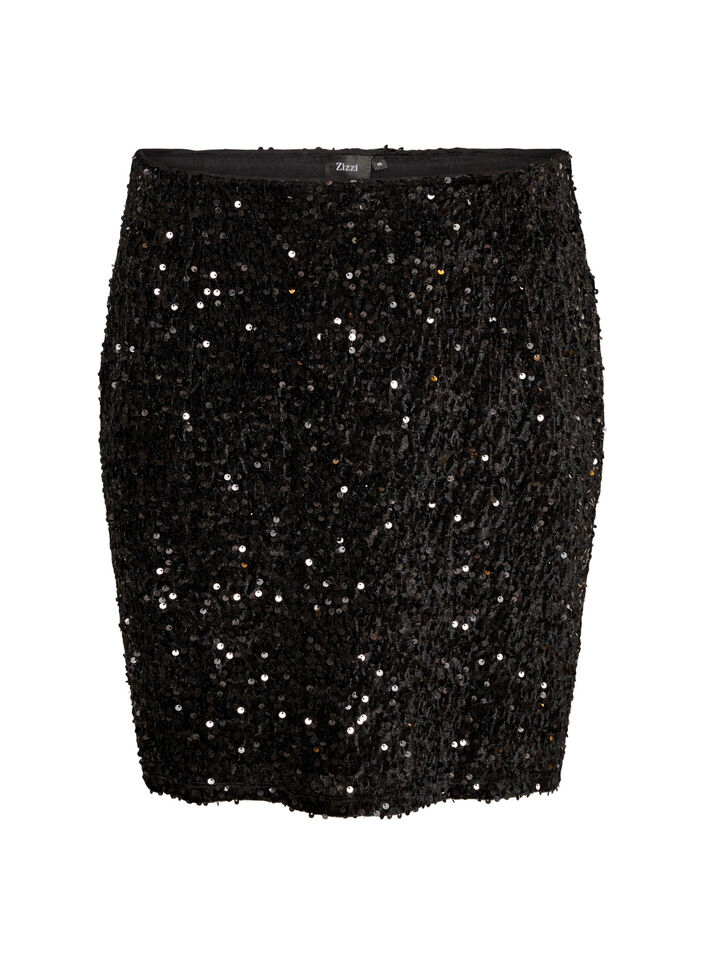 Short sequin skirt, Black, Packshot image number 0