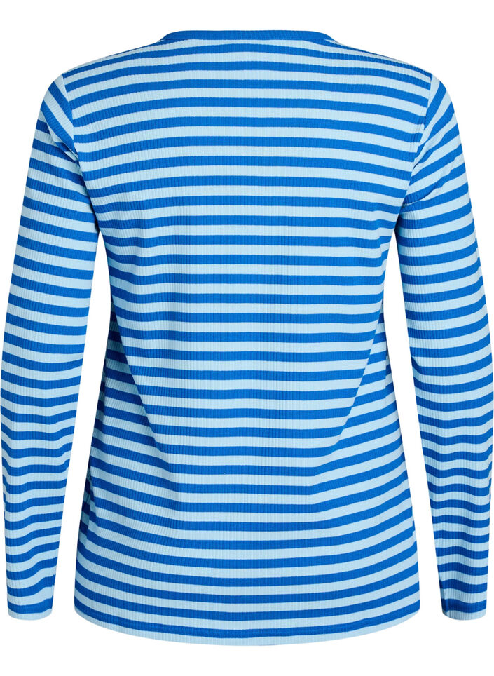 Striped blouse with long sleeves, Light Blue, Packshot image number 1