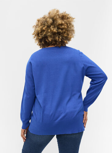 Knitted ribbed sweater with slit, Dazzling Blue Mel., Model image number 1