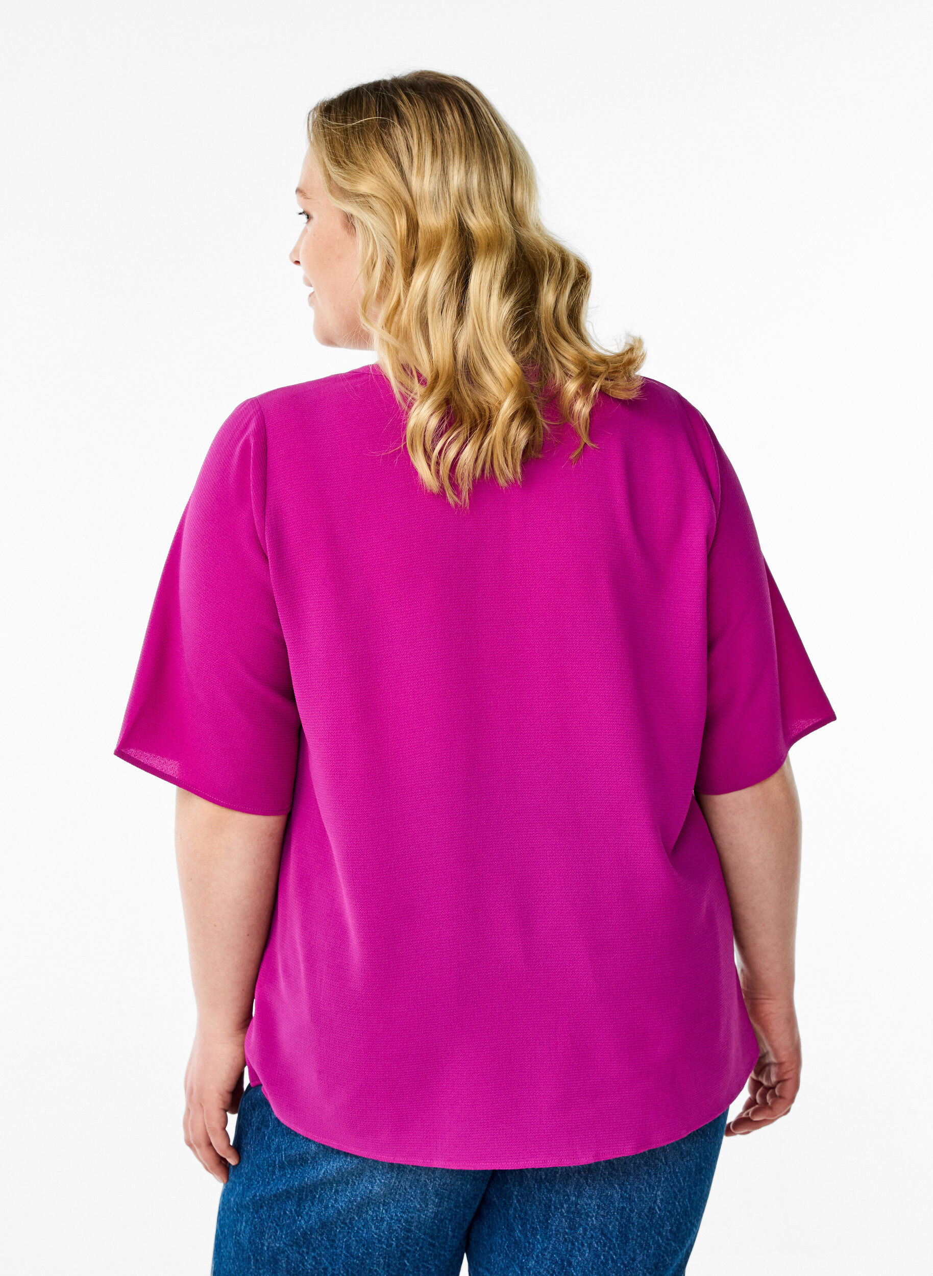 Zizzifashion Short-sleeved blouse with V-neck, Purple, Model image number 2