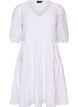 Broderie anglaise dress with a V-neck and 1/2 sleeves, White, Packshot image number 0