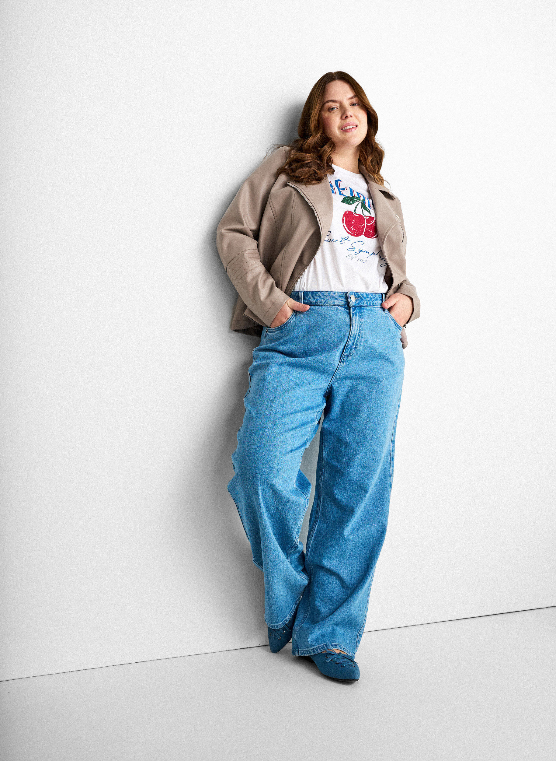 Zizzifashion Biker jacket in faux leather, Grey, Model image number 3