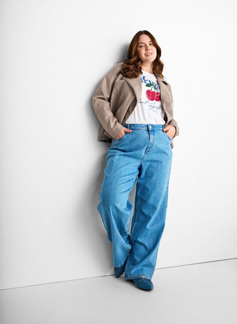 Biker jacket in faux leather, Grey, Model image number 3