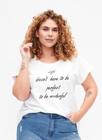 Printed T-shirt in organic cotton, B. White Black Print, Model