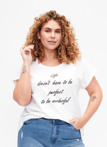 Printed T-shirt in organic cotton, B. White Black Print, Model image number 0