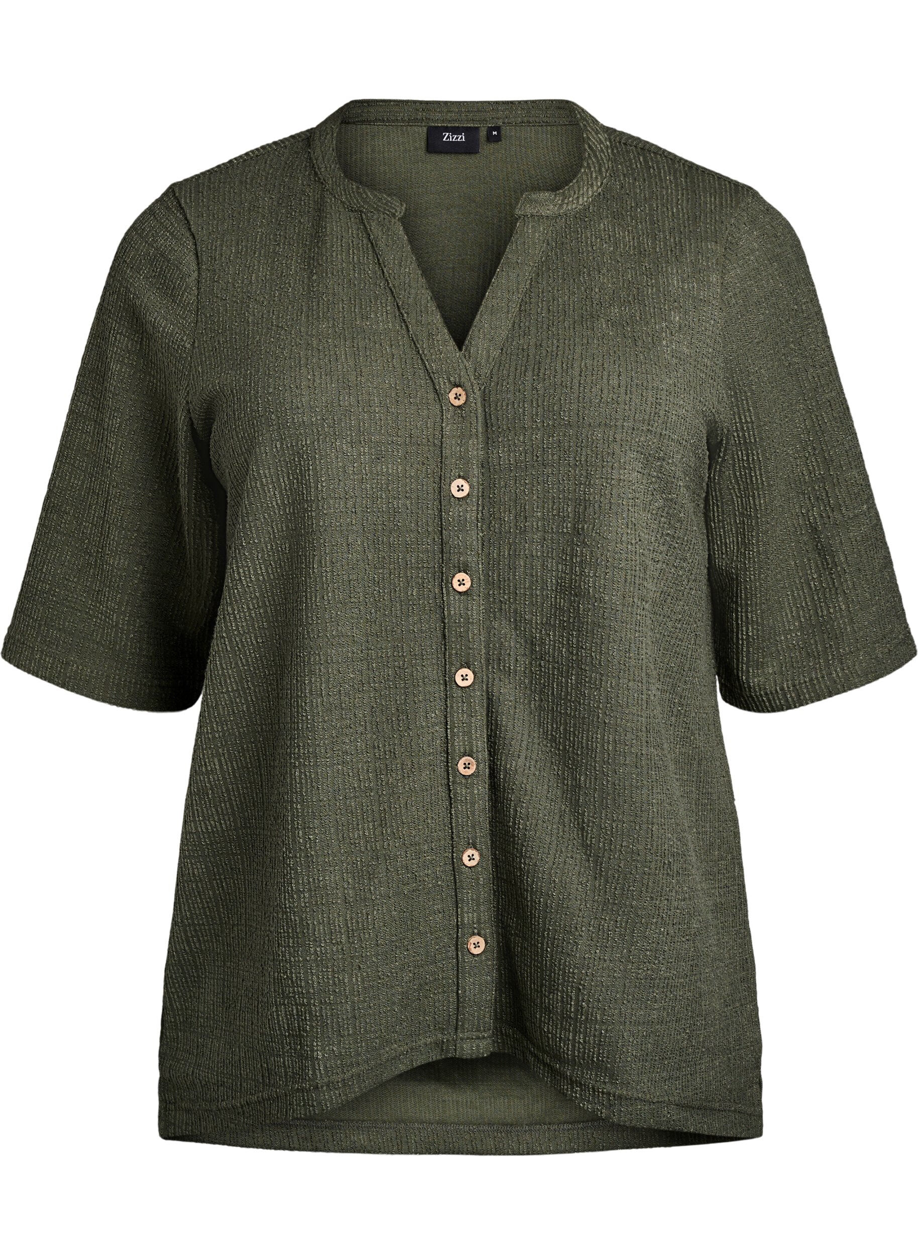 Zizzifashion Structured blouse with V-neckline, Thyme, Packshot image number 0