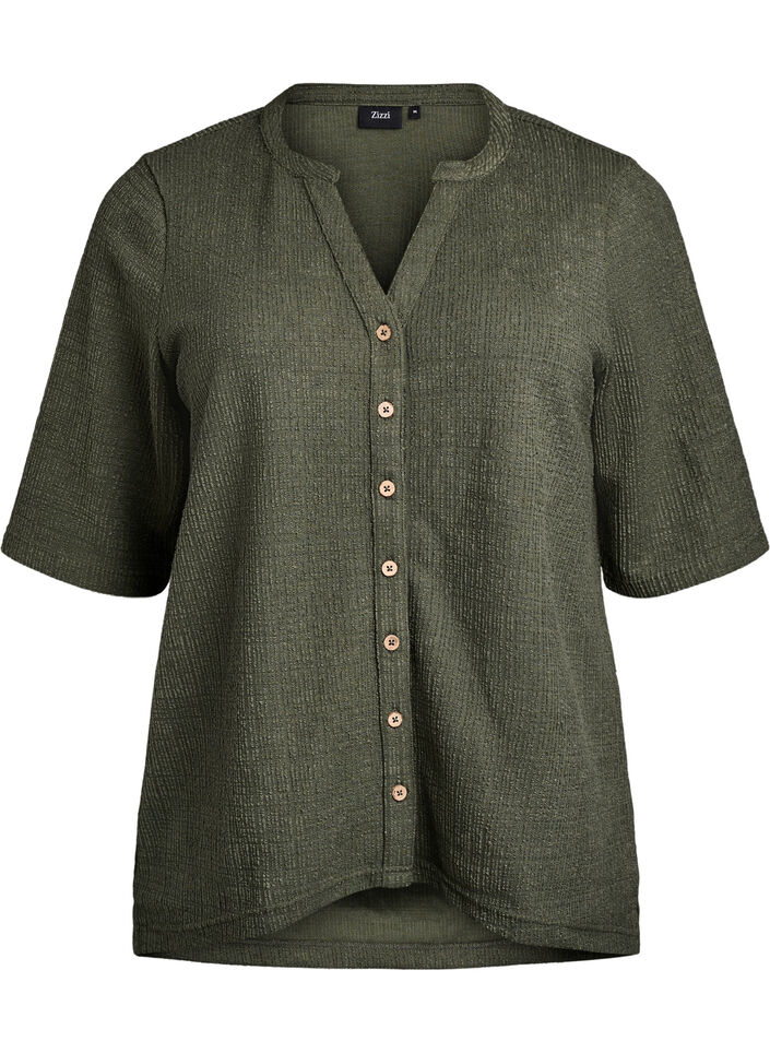 Structured blouse with V-neckline, Thyme, Packshot image number 0